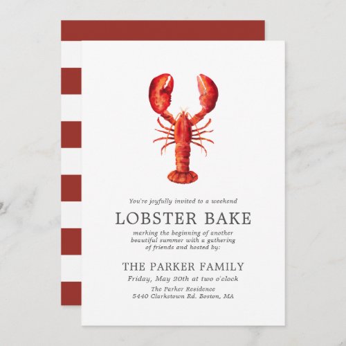 Red Tide   Lobster Bake Striped Invitation