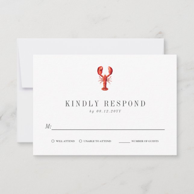 Red Tide | Lobster Themed | Wedding RSVP Red Card (Front)