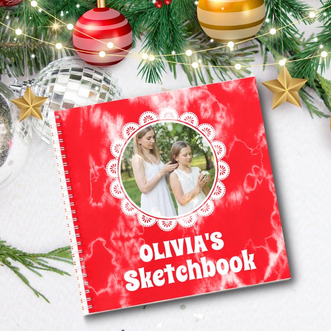 Red Tie Dye Christmas Personalized Kids Photo Notebook (Creator Uploaded)