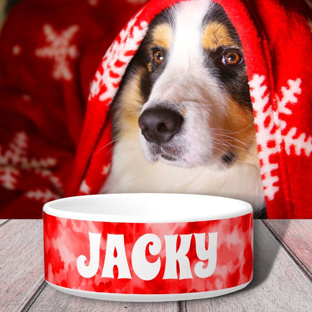Red Tie Dye Personalized Dog or Cat Name Bowl (Creator Uploaded)