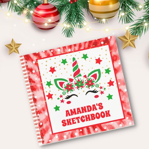 Red Tie Dye Unicorn Christmas Personalized Kids Notebook