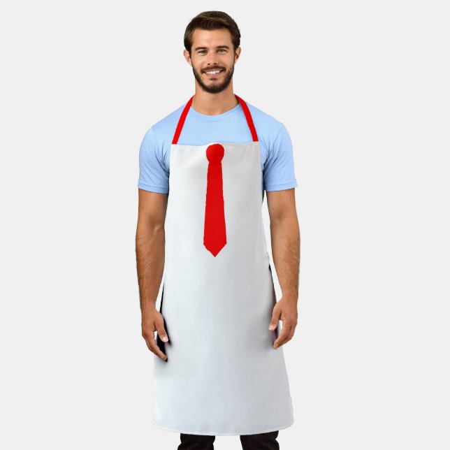 Red Tie White Novelty  Apron (Worn)