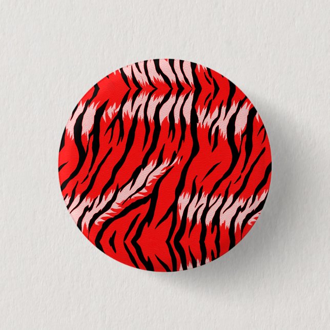 Red Tiger Animal Skin Pattern Design  Button (Front)