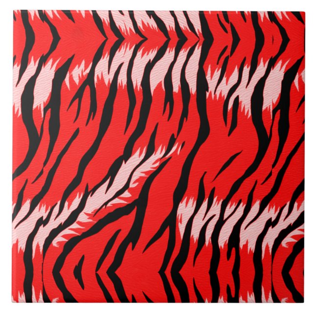 Red Tiger Animal Skin Pattern Design  Ceramic Tile (Front)