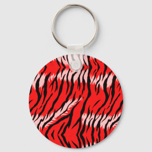 Red Tiger Animal Skin Pattern Design Keychain
