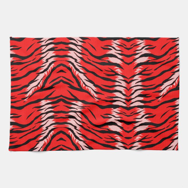 Red Tiger Animal Skin Pattern Design  Kitchen Towel (Horizontal)
