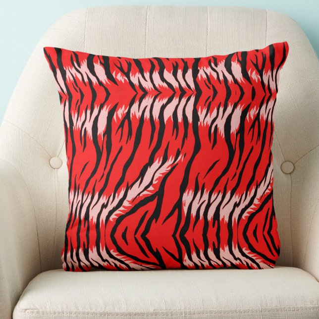Red Tiger Animal Skin Pattern Design  Throw Pillow (Creator Uploaded)