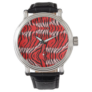 Red Tiger Animal Skin Pattern Design Watch