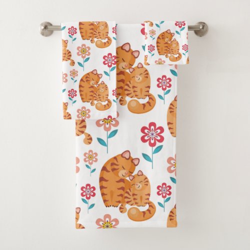 Red tiger cat mother with baby Mothers day  Bath Towel Set