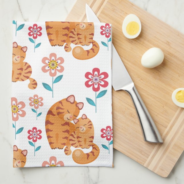 Red tiger cat mother with baby Mother's day Kitchen Towel (Quarter Fold)