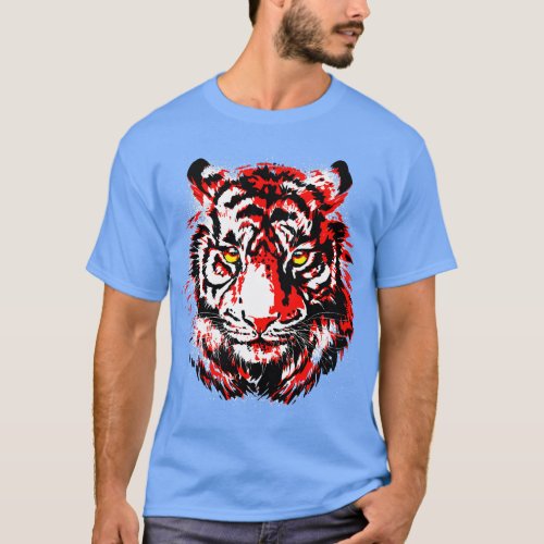 Red Tiger Head Realistic Tiger Eyes T_Shirt