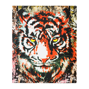 Red Tiger Head - Tiger Blue Eyes Metal Art Print