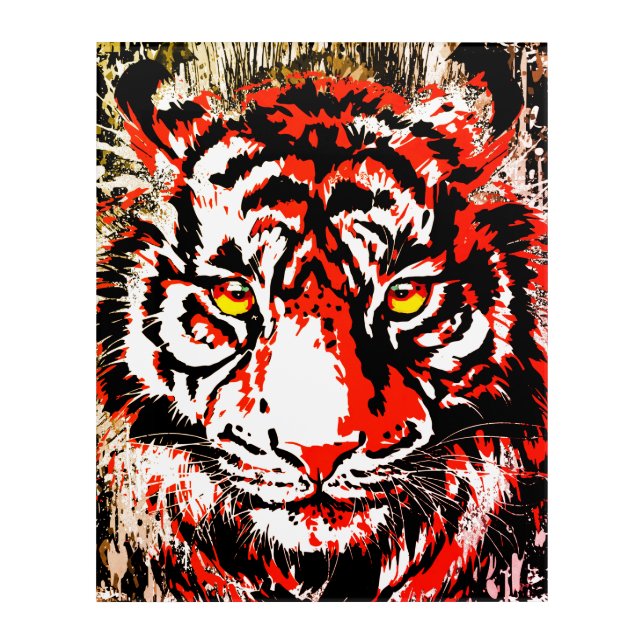 Red Tiger Head | Tiger Drawing | Acrylic Wall Art (Front)