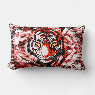 Red Tiger Head - Tiger Drawing Lumbar Pillow