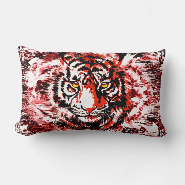 Red Tiger Head - Tiger Drawing Lumbar Pillow (Front)