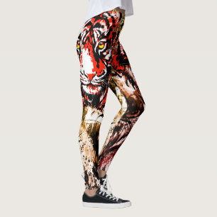 Red Tiger Leggings Colorful Tiger Face