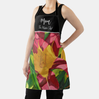 Red Tiger Lily floral, Mom Apron