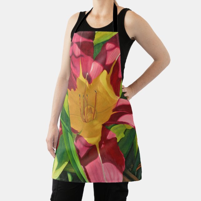 Red Tiger Lily painting Apron (Insitu)