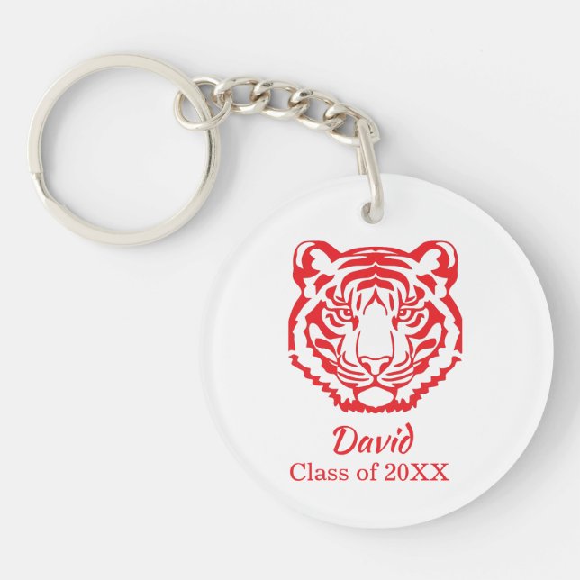 Red Tiger Mascot Graduation  Keychain (Front)