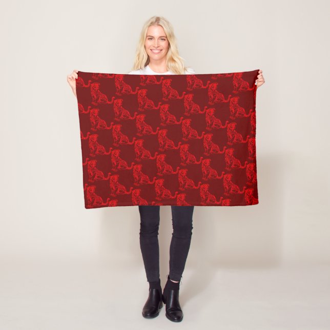 Red Tiger Paper-cut Chinese New Year Zodiac FleB Fleece Blanket (In Situ)