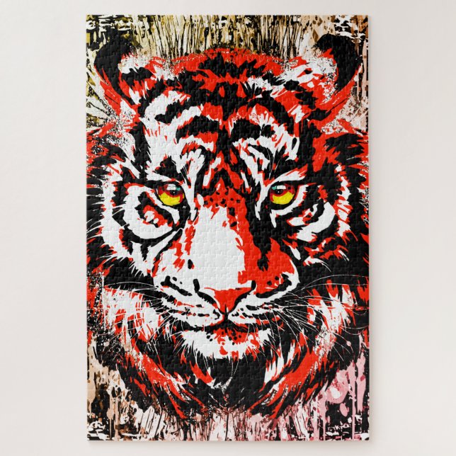 Red Tiger Puzzle | Colorful Tiger Face Puzzle  (Vertical)