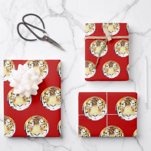 Red Tiger Watercolor Chinese New Year 2022 Zodiac Wrapping Paper Sheets