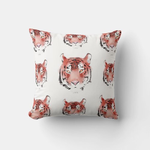 Red Tiger Watercolor Zodiac Animal Throw Pillow