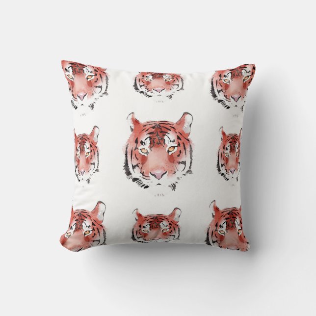 Red Tiger Watercolor Zodiac Animal Throw Pillow (Front)