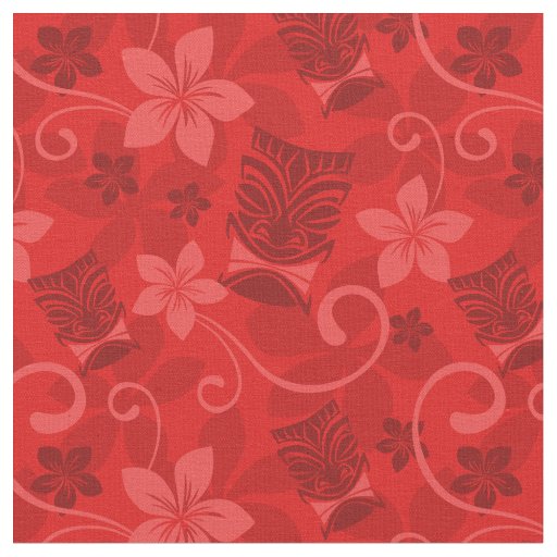Red Tiki Masks Hawaiian Fabric