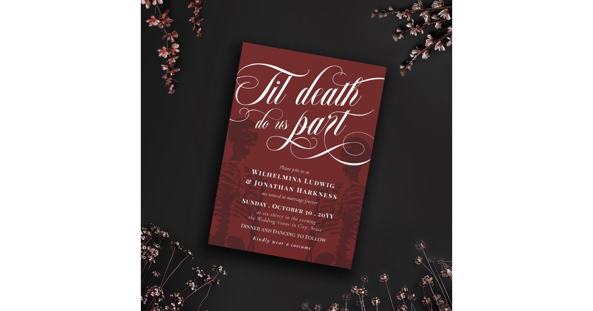 Red Til Death Do Us Part Skeleton Goth Wedding Invitation | Zazzle
