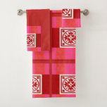 Red Tile Bath Towel Set