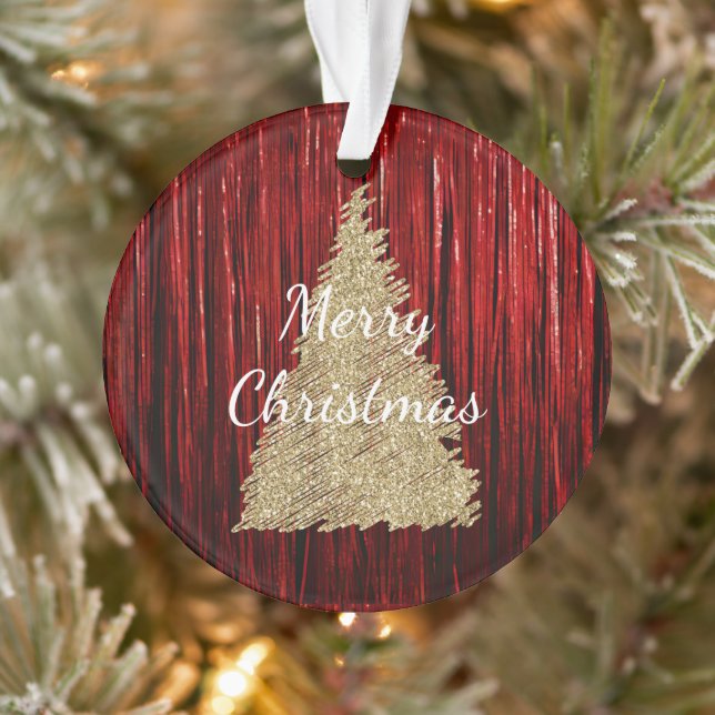 Red Tinsel Gold Christmas Tree Ornament (Tree)