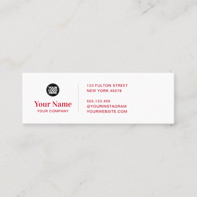 Red tiny business logo simple modern minimalist mini business card (Front)