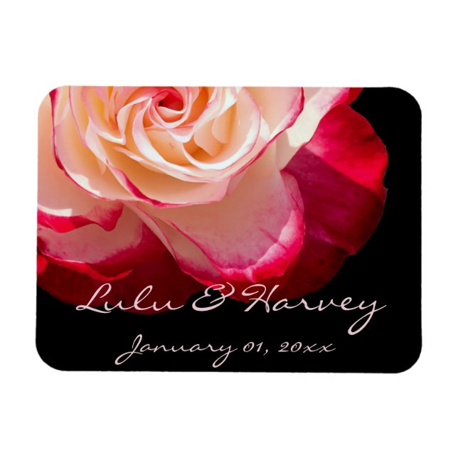 Red Tipped White Rose Personal Wedding Magnet (Horizontal)