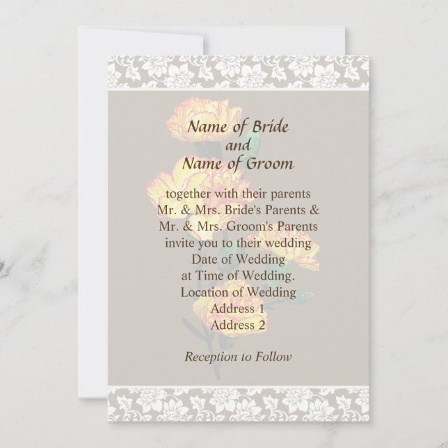 Red-Tipped Yellow Carnation Wedding Invitation Set (Front)