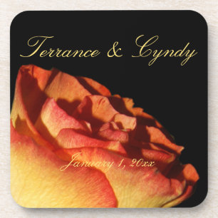 Red Tipped Yellow Rose Personal Wedding Drink Coaster