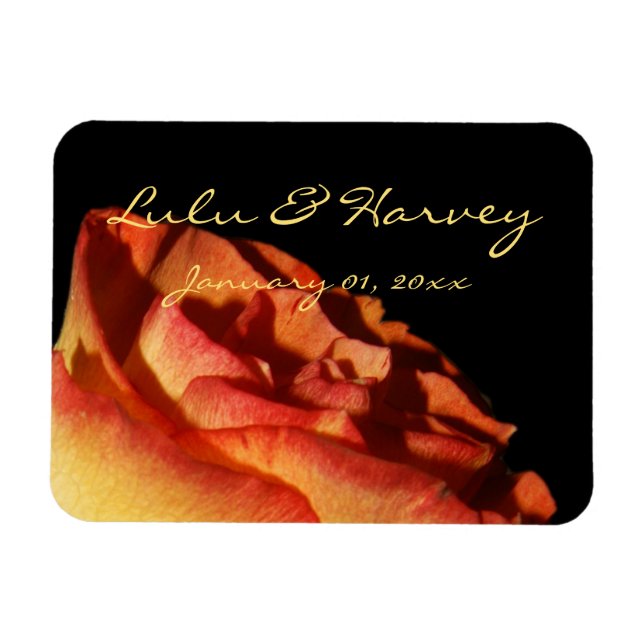 Red Tipped Yellow Rose Personal Wedding Magnet (Horizontal)