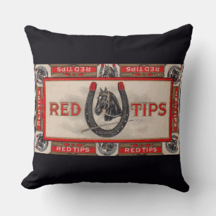 Red Tips cigar label print Throw Pillow