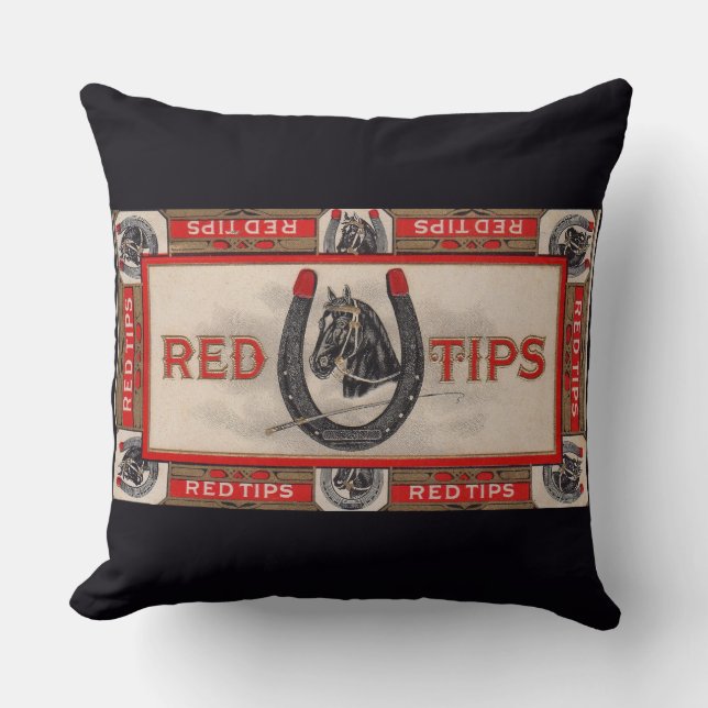 Red Tips cigar label print Throw Pillow (Front)