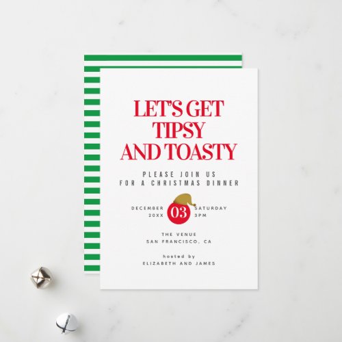 Red Tipsy and Toasty Christmas Dinner Invitation