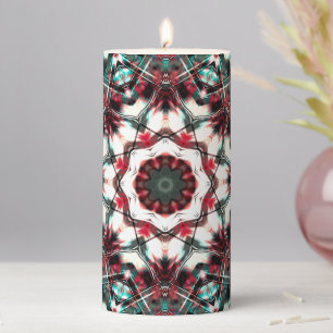 Red to grey cyan mandala simulating acrylic pieces pillar candle