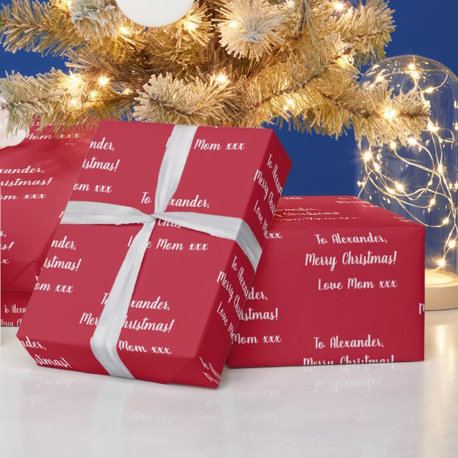 Red To Name Merry Christmas From Mom Typography Wrapping Paper (Holidays)