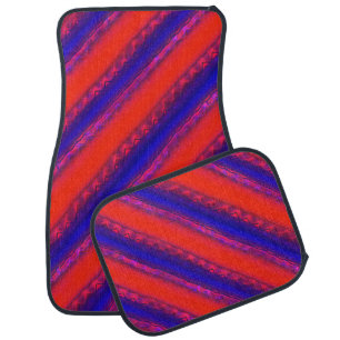 Red to royal blue wide cross stripes in lacy style car floor mat