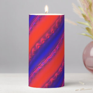 Red to royal blue wide cross stripes in lacy style pillar candle