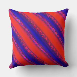 Red to royal blue wide cross stripes in lacy style throw pillow
