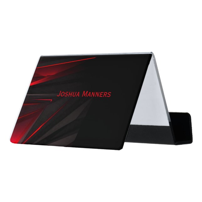 Red to the Point Abstract Design  Desk Business Card Holder (Angled Back)