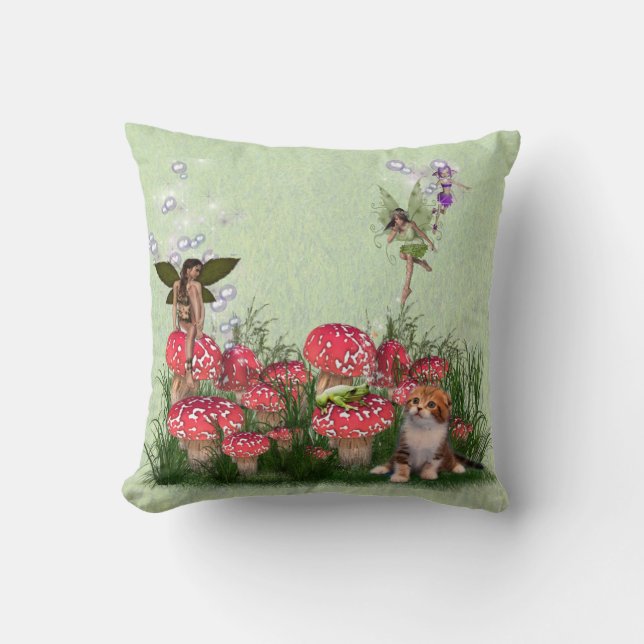 Red toadstool & Fantasy Fairytale Stories  Throw Pillow (Front)