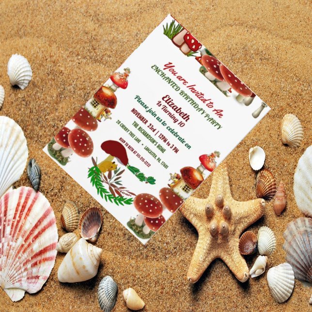 Red Toadstool Garden Fairy Kids Birthday Party Fun Invitation (Creator Uploaded)