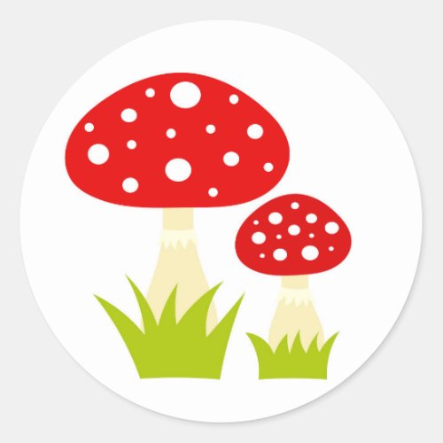 Red toadstool mushrooms classic round sticker