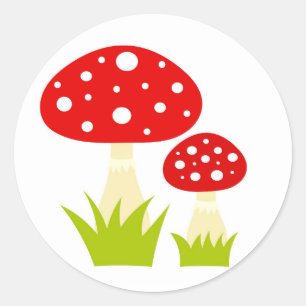 Red toadstool mushrooms classic round sticker